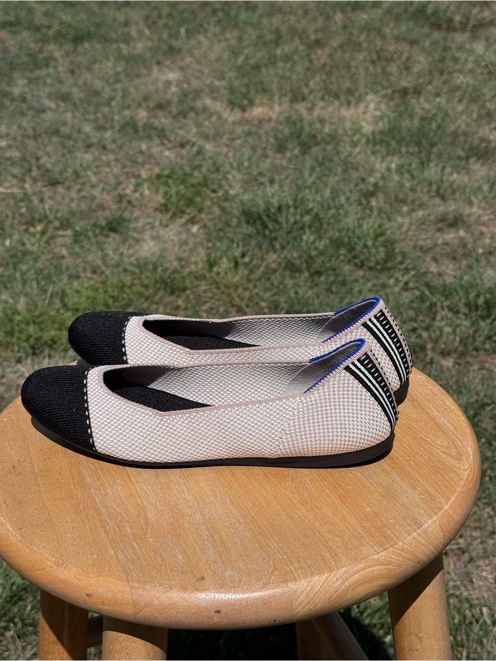 Rothy's Beige Knit Ballet Flats with Black Toe Cap